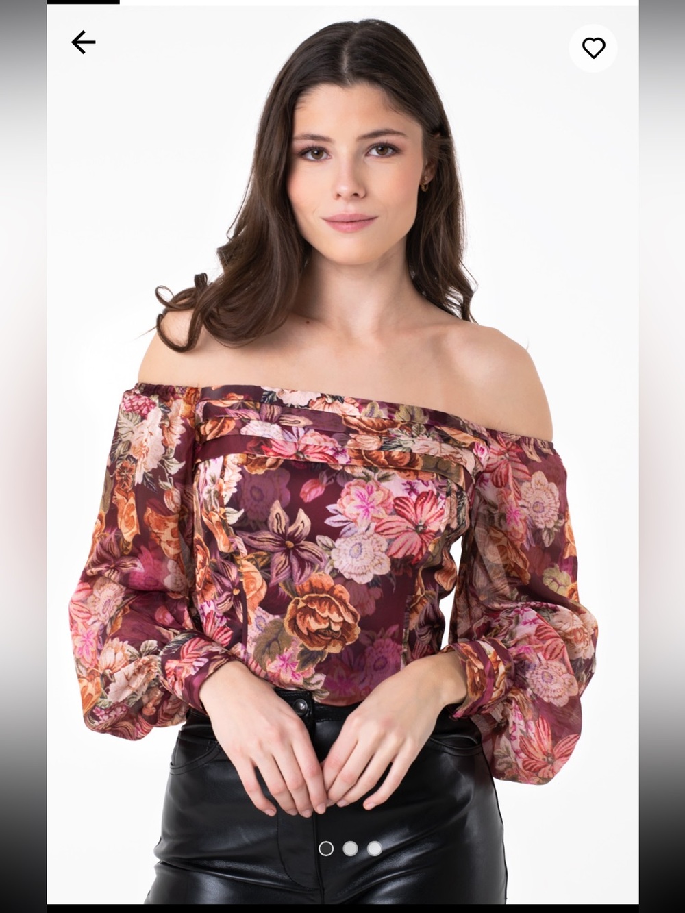 Guess Burgundy Floral Off-Shoulder Blouse with Pink Accents
